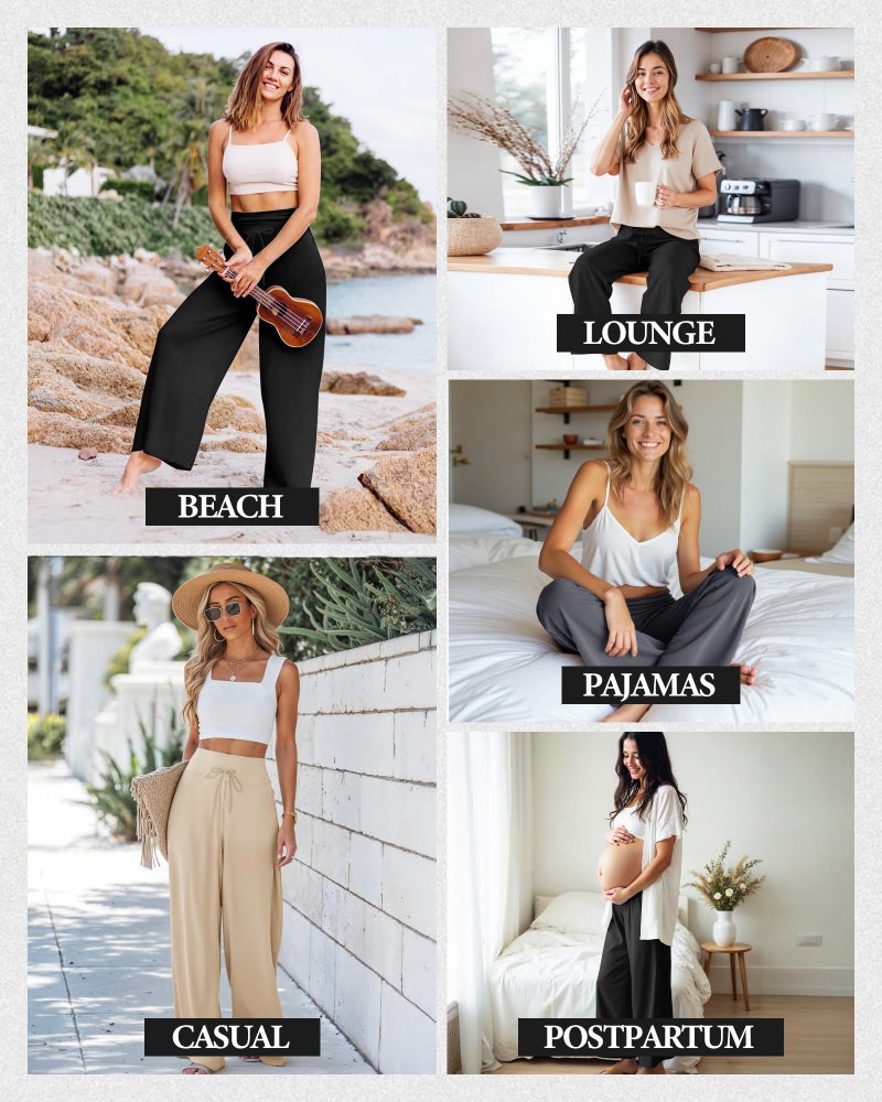 ZOOSIXX Soft Black Pajama Pants for Women, Wide Leg Comfy Casual Lounge Yoga Capri Pants 22'' / 30'' - Image 5